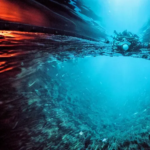 Prompt: underwater Westminster, deep underwater, dredged seabed, shot on gopro9, moody lighting, 8k, very very very highly detailed, hyper realistic realistic