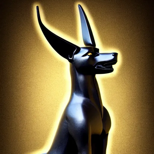 Prompt: a statue of anubis made of black ebony, decorated with gold and enamel,, elegant, epic, detailed, intricate, digital painting, concept art, studio photo, realistic detailed, smooth, focus, rim light