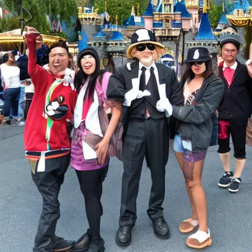 Image similar to a group of gangsters at disneyland