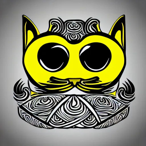 Image similar to tattoo sketch of a cat, one eye, hugging the sun, on a yellow paper, maori ornament, polinesian style, minimum details, vector