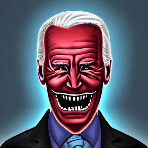 Image similar to angry nightmare joe biden with red demonic eyes stares at you, detailed digital art