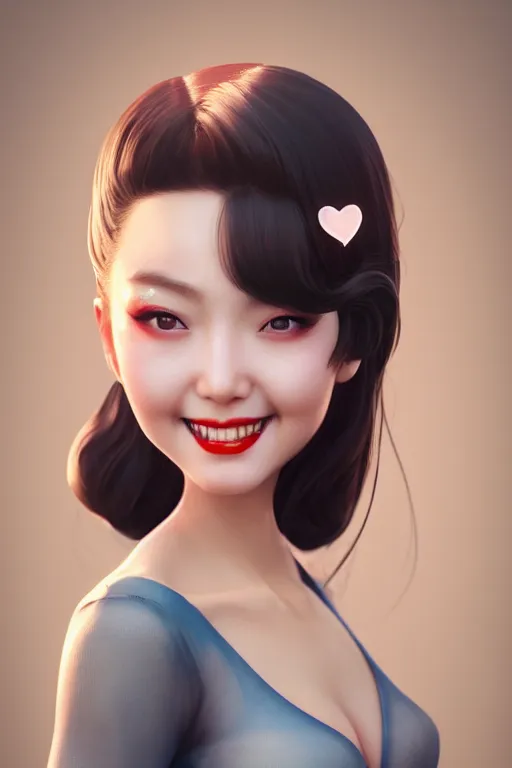 Prompt: a pin up and beautiful fashion and dreamlke loveable chic japan girl, charming smile, by artgerm lau & jeehyung lee & wlop, hyperdetailed, 8 k realistic, symmetrical, frostbite 3 engine, cryengine, dof, trending on artstation, beautiful lighting, digital art,