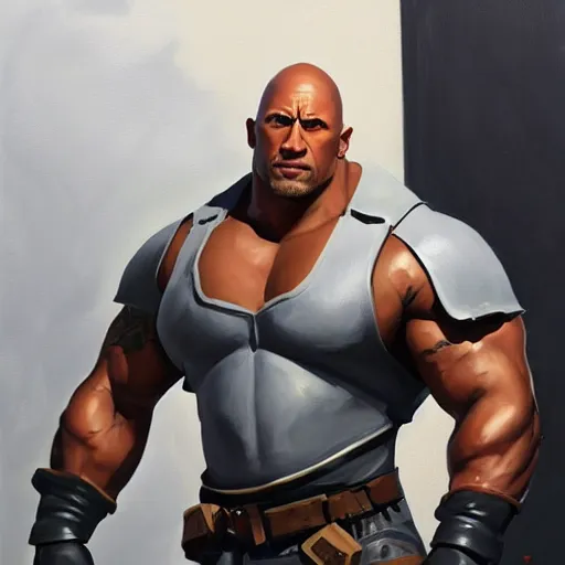 Image similar to greg manchess portrait painting of fierce partially armored foundation aka dwayne the rock johnson from fortnite as overwatch character, medium shot, asymmetrical, profile picture, organic painting, sunny day, matte painting, bold shapes, hard edges, street art, trending on artstation, by huang guangjian, gil elvgren, ruan jia, greg rutkowski, gaston bussiere