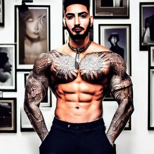 Image similar to a realistic detailed photo of a guy who is an attractive humanoid who is half robot and half humanoid, who is a male android, singer maluma, shiny skin, posing like a statue, blank stare, in a living room, on display, showing off his muscles