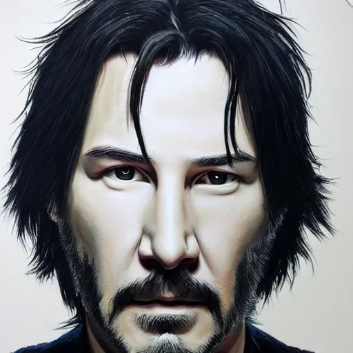 Prompt: intricately detailed semirealistic portrait of johnny silverhand (keanu reeves)