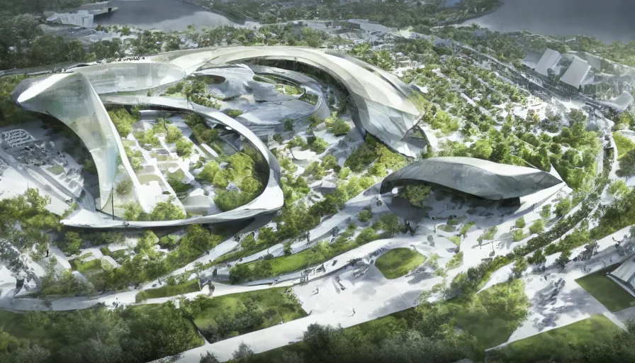 Prompt: architectural design for future zoo, big bjarke