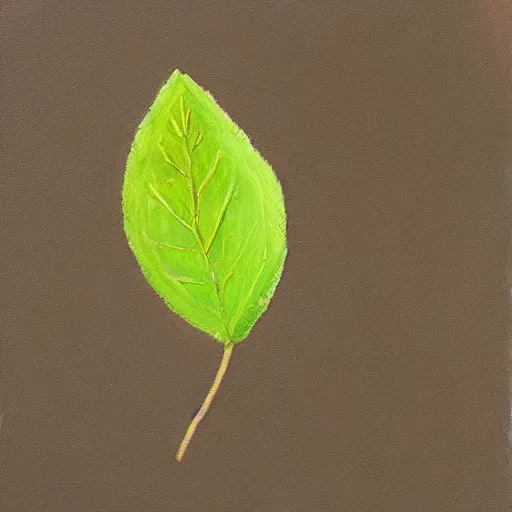 Image similar to detailed painting of a single small seedling on loose fresh earth, reveal its first leaf coming out of the seed. muted colors and natural tones.