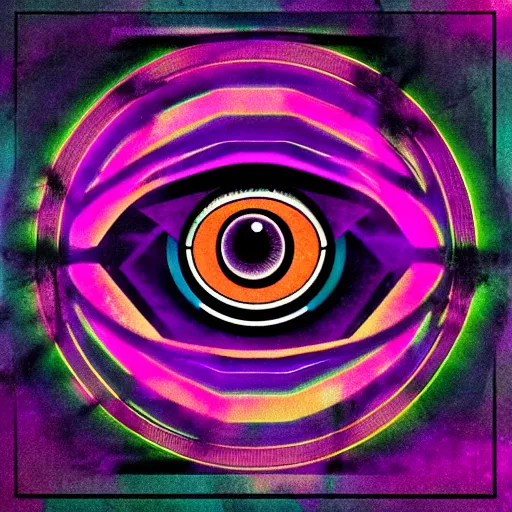 Image similar to the all seeing eye, synthwave album cover