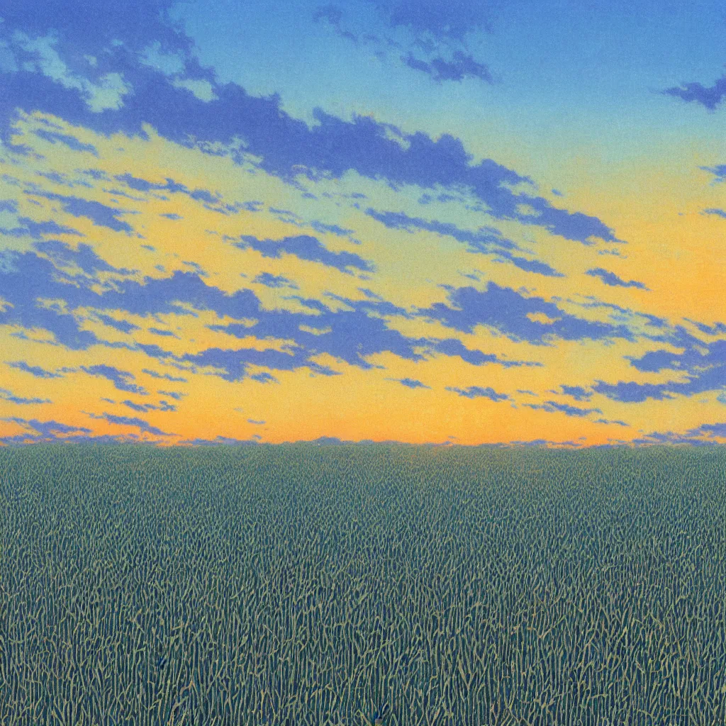 Image similar to sharp focus, breath taking beautiful, Aesthetically pleasing, gouache field of grain at sunset, digital concept art background by Hayao Miyazaki and Studio Ghibli, fine art, official media, high definition, illustration, ambient lighting, HDR, HD, UHD, 4K, 8K, cinematic, high quality scan, award winning, trending, featured, masterful, dynamic, energetic, lively, elegant, intricate, complex, highly detailed, Richly textured, Rich vivid Color, masterpiece.