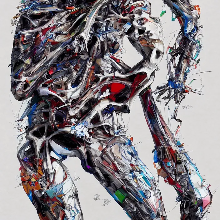 Image similar to skeletal kpop idol, full body, high fashion, futurist, aerodynamic, anatomical, flowing, slick, highly detailed, digital painting, neotenous, concept art, smooth, sharp focus, hd, art by takashi murakami and john berkey and annie leibovitz