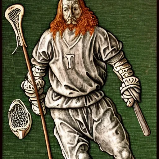 Image similar to lacrosse player, highly detailed, 8k, intricate, Albrecht Durer style