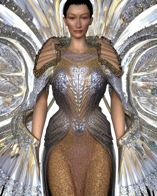 Image similar to a highly detailed metahuman 4 k close up render of a goddess bella hadid monument renaissance in iris van herpen dress schiaparelli in diamonds crystals swarovski and jewelry iridescent in style of alphonse mucha gustav klimt trending on artstation made in unreal engine 4