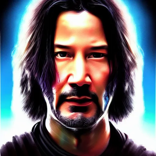 Image similar to keanu reevs as jedi, hyper detailed masterpiece, digital art painting, hyper realism aesthetic