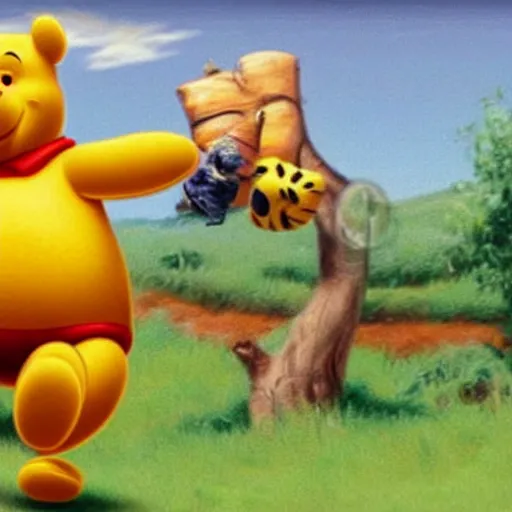 Image similar to A still of Winnie the Pooh if he was Keanu Reeves