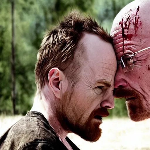 Image similar to walter white eating jesse pinkman alive in the walking dead