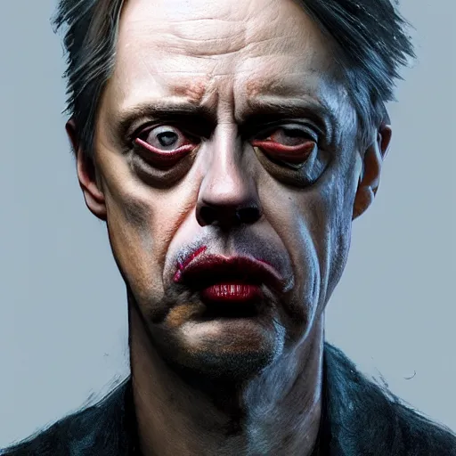 Image similar to hyperrealistic mixed media image of Steve Buscemi as a vampire, stunning 3d render inspired art by István Sándorfi and Greg Rutkowski, perfect facial symmetry, realistic, highly detailed attributes and atmosphere, dim volumetric cinematic lighting, 8k octane extremely hyper-detailed render, post-processing, masterpiece,