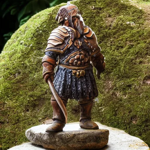 Prompt: Confused warrior dwarf standing on stone spiral staircase