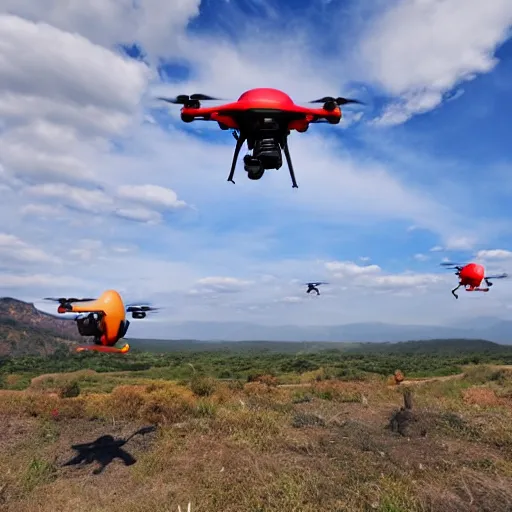 Prompt: a 4k ultra hd picture of monkeys flying a drone