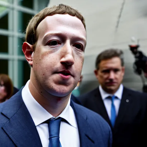 Prompt: disappointed mark zuckerberg on his trial at the hague