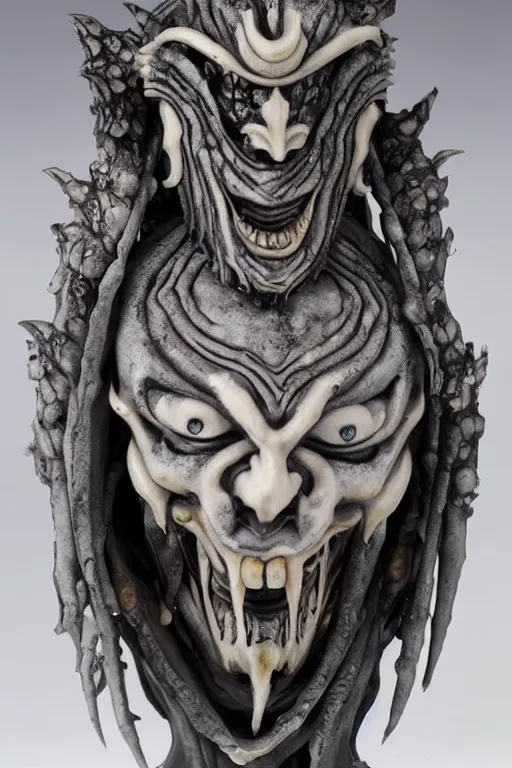 Prompt: porcelain and quartz oni statue made by Kris Kuksi and HR Giger