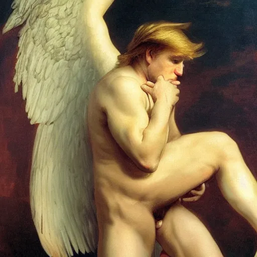 Image similar to a portrait of donald trump in the style of The Fallen Angel (1847) painting by Alexandre Cabanel