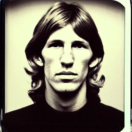 Image similar to Mugshot Portrait of Young Roger Waters, taken in the 1970s, photo taken on a 1970s polaroid camera, grainy, real life, hyperrealistic, ultra realistic, realistic, highly detailed, epic, HD quality, 8k resolution, body and headshot, film still, front facing, front view, headshot and bodyshot, detailed face, very detailed face