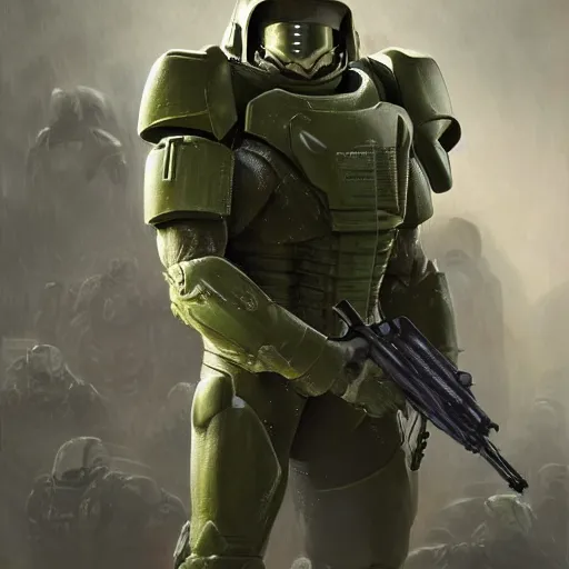 Image similar to Alan Ritchson as doomguy, artstation hall of fame gallery, editors choice, #1 digital painting of all time, most beautiful image ever created, emotionally evocative, greatest art ever made, lifetime achievement magnum opus masterpiece, the most amazing breathtaking image with the deepest message ever painted, a thing of beauty beyond imagination or words, 4k, highly detailed, cinematic lighting