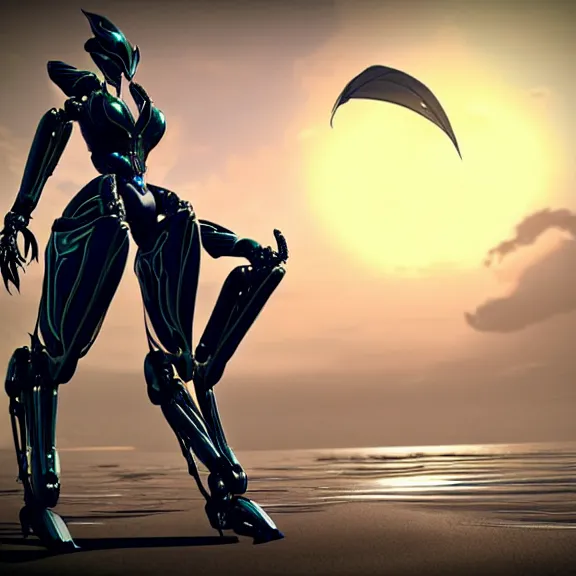 Prompt: looking up at a highly detailed 300 foot tall giant elegant exquisite beautiful stunning valkyr female warframe, as an anthropomorphic robot dragon, posing elegantly over your tiny form, detailed legs looming over you, camera on the ground, at the beach on a sunset, sleek streamlined design, streamlined matte black armor, sharp detailed claws, detailed sharp robot dragon feet, worms eye view, giantess shot, camera close to the legs, upward shot, ground view shot, leg shot, front shot, epic cinematic shot, high quality warframe fanart, captura, realistic, professional digital art, high end digital art, furry art, giantess art, anthro art, DeviantArt, artstation, Furaffinity, 8k HD render, epic lighting