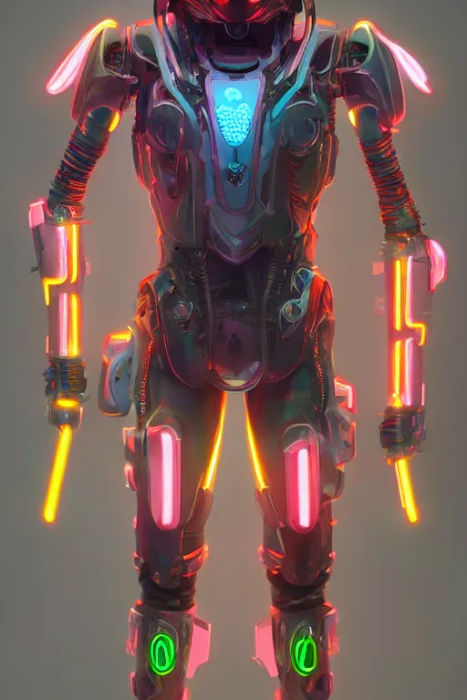 Prompt: stunning digital art of a cybernetic anthropomorphic fox wearing full-body neon armor, cyberpunk art, beautiful neon lighting, octane render, trending on ArtStation