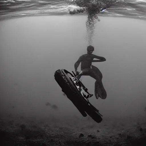 Image similar to Underwater photo of a motorcycle by Trent Parke, clean, detailed, Magnum photos