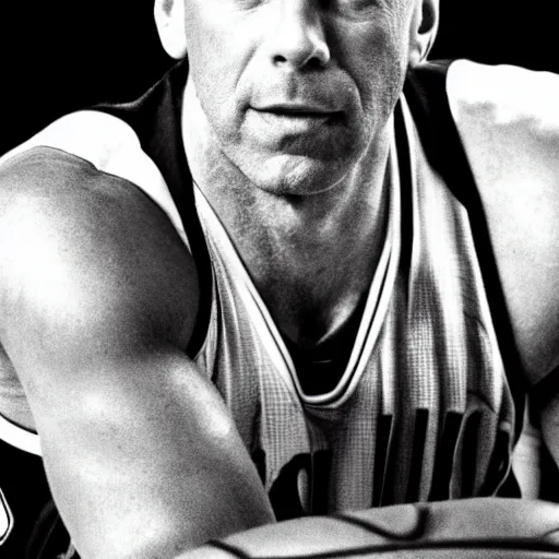 Prompt: bruce willis as a basketball player, photography,