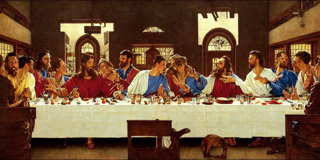 Image similar to the last supper, illustration, joseph christian leyendecker, norman rockwell