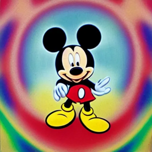 Image similar to mickey mouse having a psychedelic dmt mushroom lsd trip