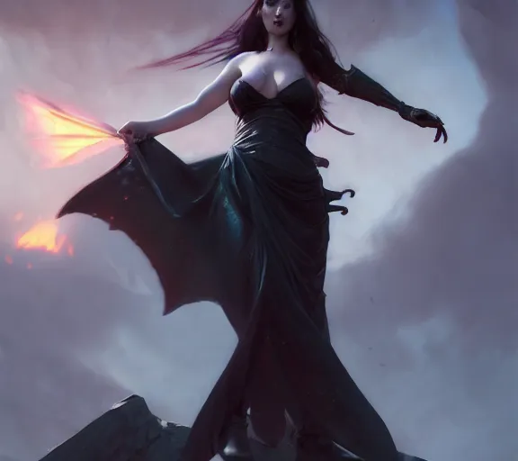 Image similar to morrigan aenslandcasting magic, a charming succubus, strapless dress, fantasy, d & d, by greg rutkowski and raymond swanland, sharp focus, trending on artstation, 8 k realistic digital art, cryengine, symmetric, sharp focus, concept art, frostbite 3 engine