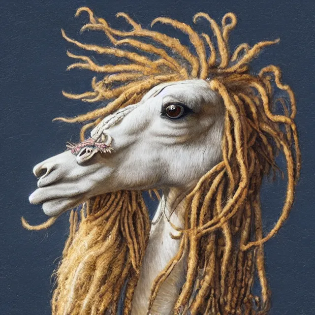 Image similar to llama with dreadlocks, by mandy jurgens, ernst haeckel, detmold, edward julius, james jean