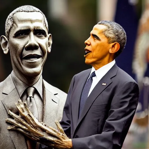 Image similar to disgusting terrifying sculpture of obama carved from bloody meat