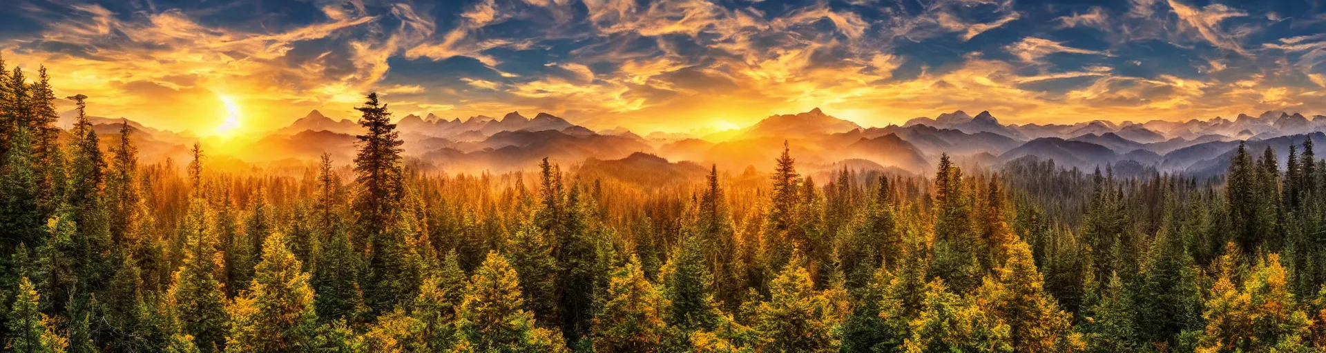 Prompt: epic forest mountain landscape with a majestic sunrise, high detail, high definition, photorealistic, 8k, hdr,