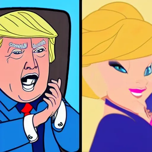 Image similar to A portrait of Donald Trump as a Disney princess, in the style of a Disney cartoon