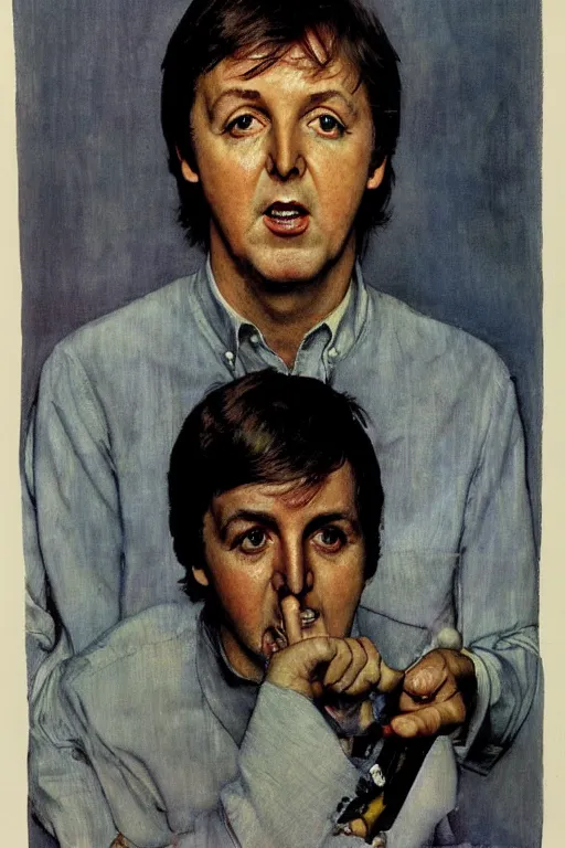 Image similar to portrait of Paul McCartney (1965), by Norman Rockwell