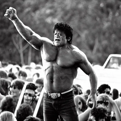 Image similar to hulk performing at woodstock