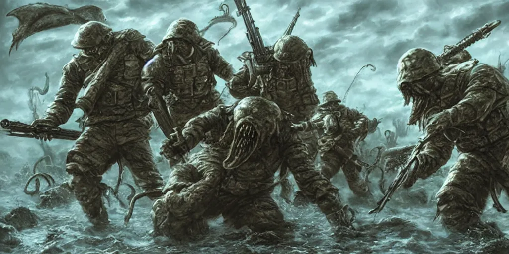 Prompt: Soldiers fighting Cthulhu, Photorealistic, insane_details