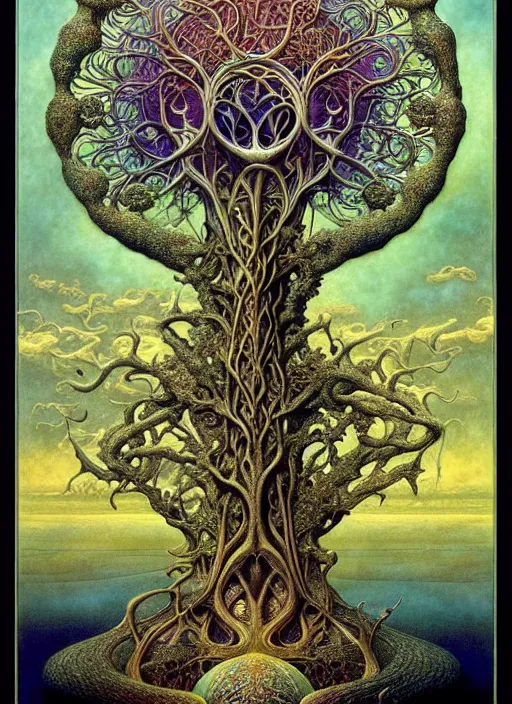 Image similar to tree of life by roger dean and andrew ferez, art forms of nature by ernst haeckel, divine chaos engine, symbolist, visionary, art nouveau, botanical fractal structures, organic, detailed, realistic, surreality