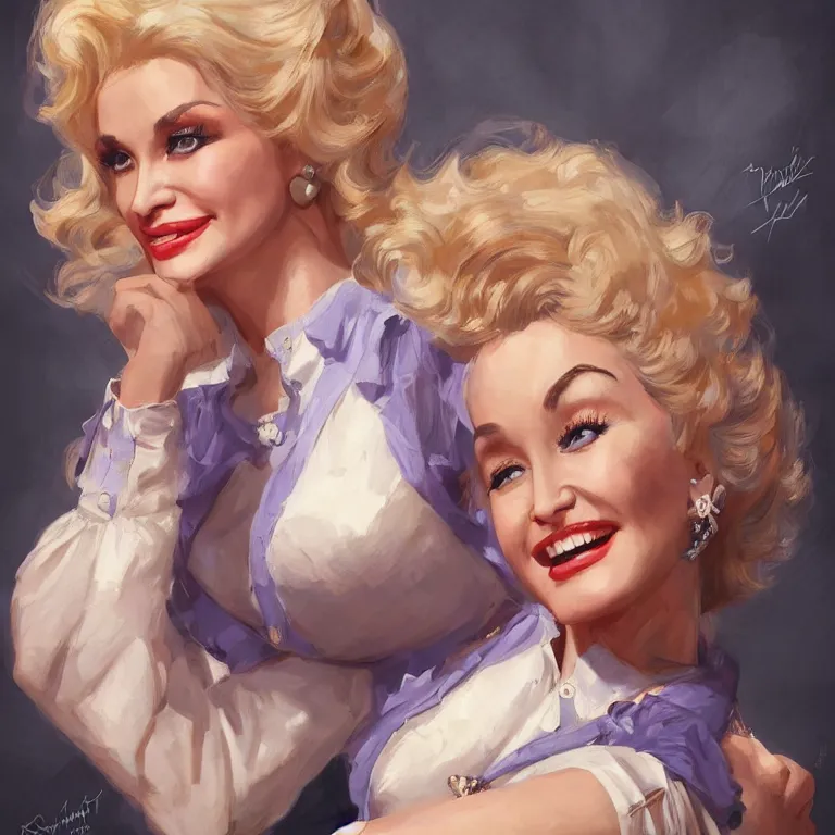 Prompt: Portrait of young Dolly Parton as a heroine of a 1950s movie poster by Ruan Jia and Mandy Jurgens and Artgerm and william-adolphe bouguerea, highly detailed, trending on artstation, award winning,