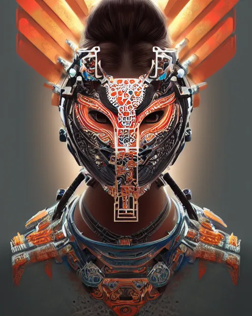 Prompt: portrait of a machine from horizon zero dawn, machine face, decorated with chinese opera motifs, asian, asian inspired, intricate, elegant, highly detailed, digital painting, artstation, concept art, smooth, sharp focus, illustration, art by artgerm and greg rutkowski and alphonse mucha, 8 k