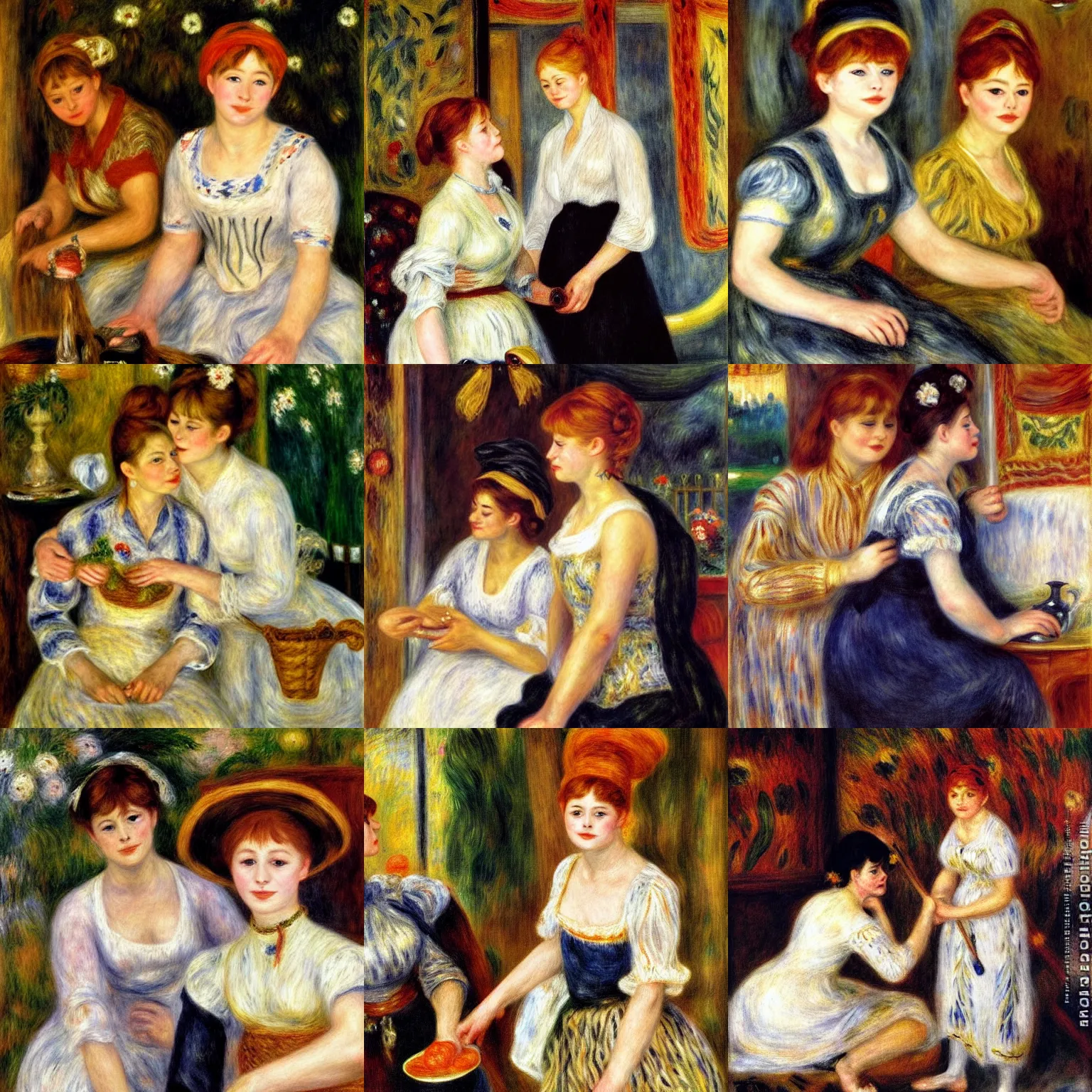 Prompt: Judith and her Maidservant by Lady Frieda Harris and Pierre-Auguste Renoir