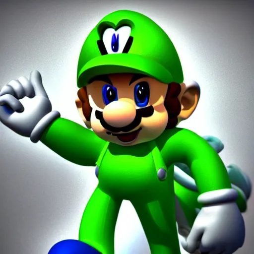 Image similar to a 3 d render of mario with sonic's hair