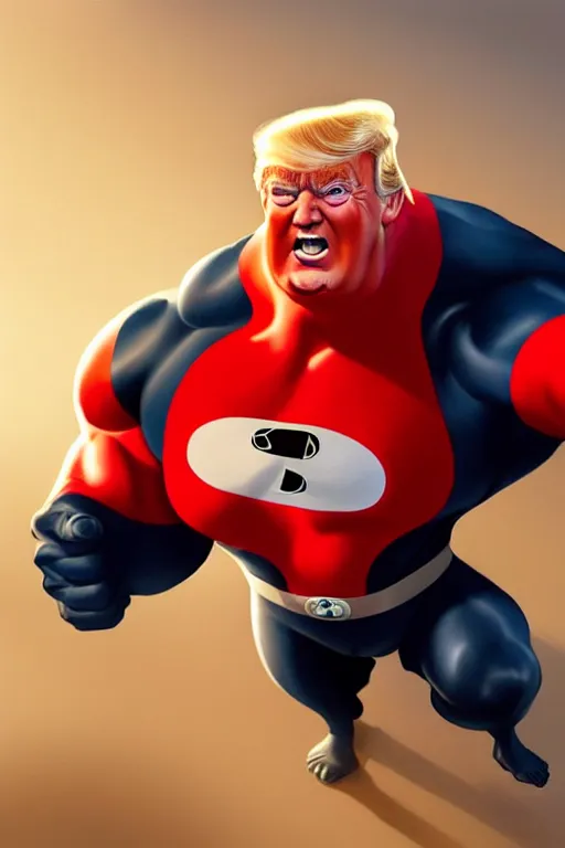 Prompt: trump as mr. incredible from the incredibles, hyper realistic, highly detailed, digital painting, trending on artstation, concept art, sharp focus, illustration, art by artgerm and greg rutkowski and fuji choko and viktoria gavrilenko and hoang lap