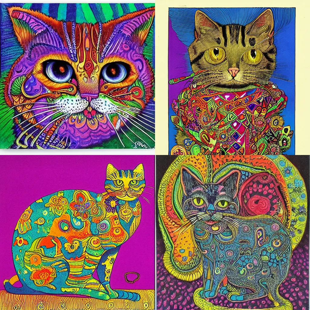 Prompt: psychedelic cat by louis wain