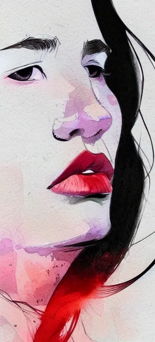 Prompt: profile view closeup!! the lips of a young filipino woman blowing out smoke, closeup!!, thick swirling smoke everywhere, by conrad roset, brush strokes, watercolor trending on artstation