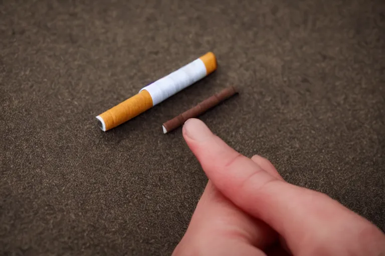 Image similar to cigarette in five fingers, thin soft hand holding cigarette, hyper realistic, natural